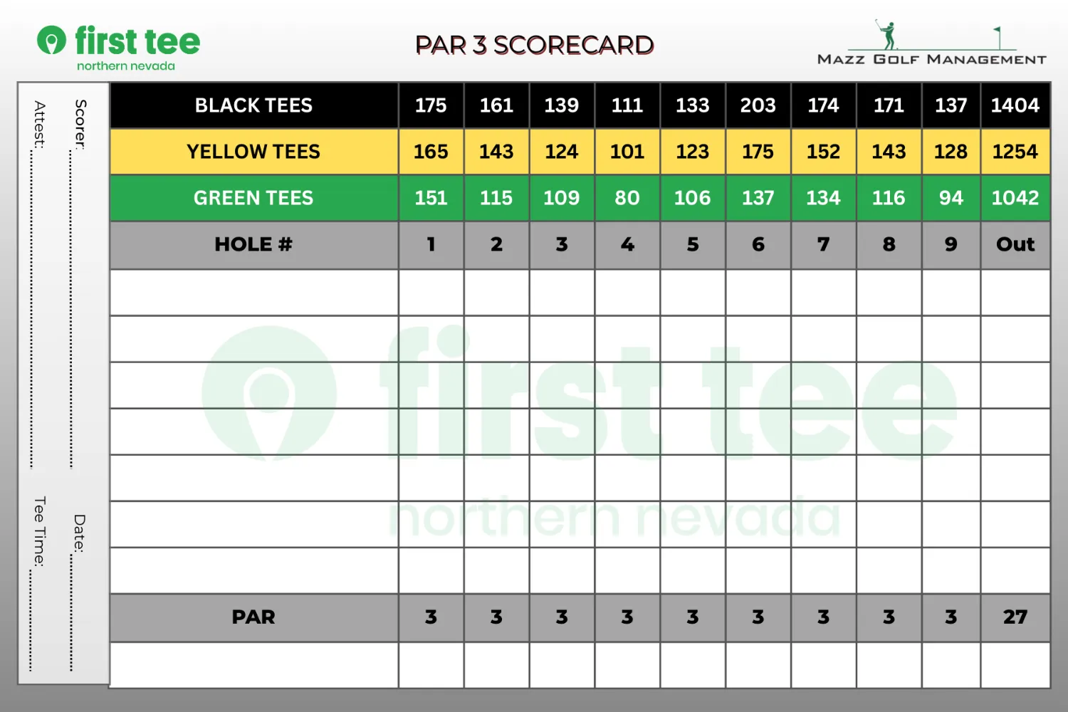 Par 3 Scorecard BACK